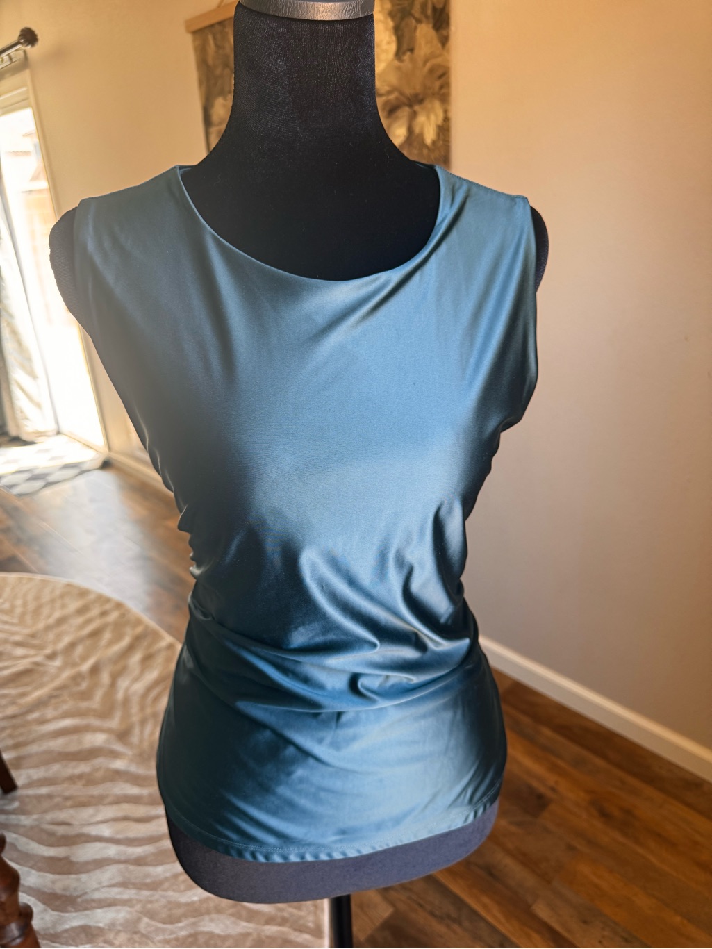 Tahari Satin-Look Sleeveless Camisole In Teal Blue